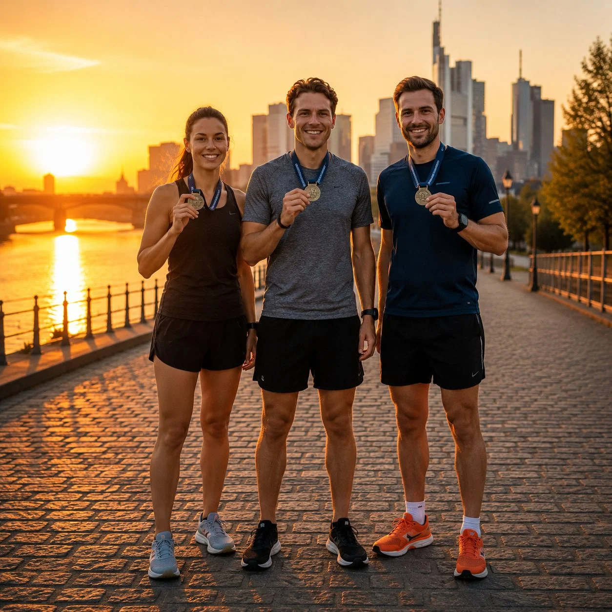3 Läufer mit einer Medaille