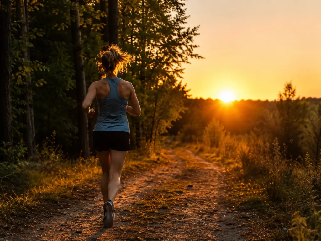 Joggende Frau beim Sonnenuntergang